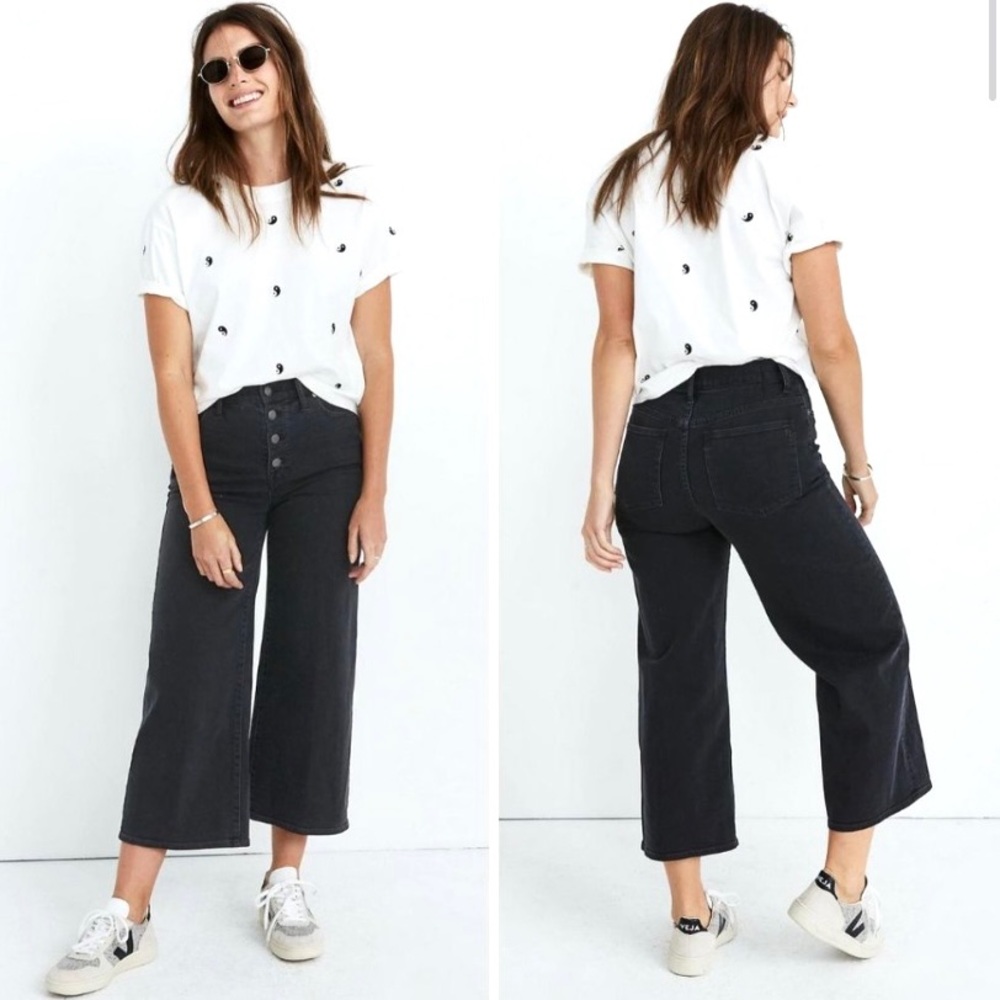 Madewell Wide Leg Crop Jeans in Lunar Black Wash Size 30